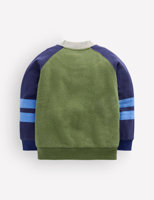 Fleece Lined Bomber-Green / Blue Colourblock