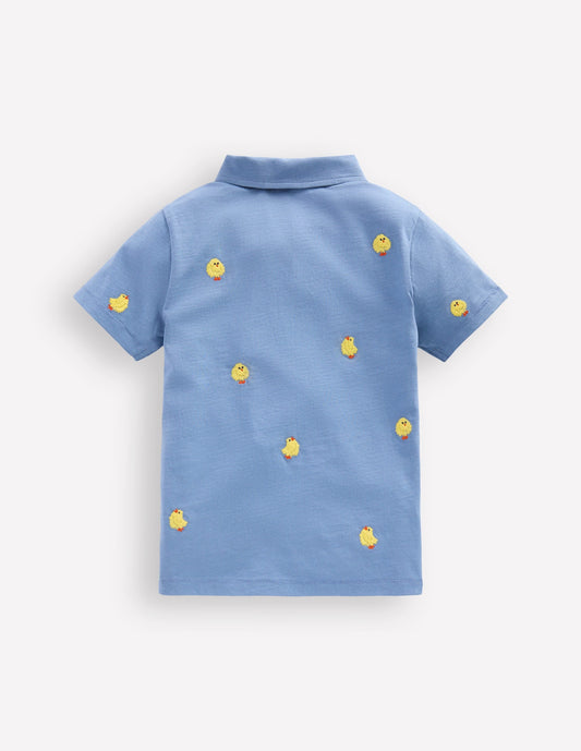 Embroidered Slub Polo Shirt-Chicks