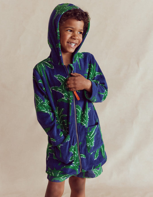 Towelling Zip-Up Throw-On-Starboard Blue Palm Trees