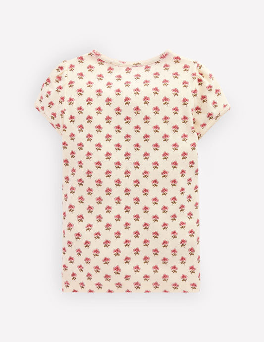 Short Sleeve Pointelle Top-Pink Floral