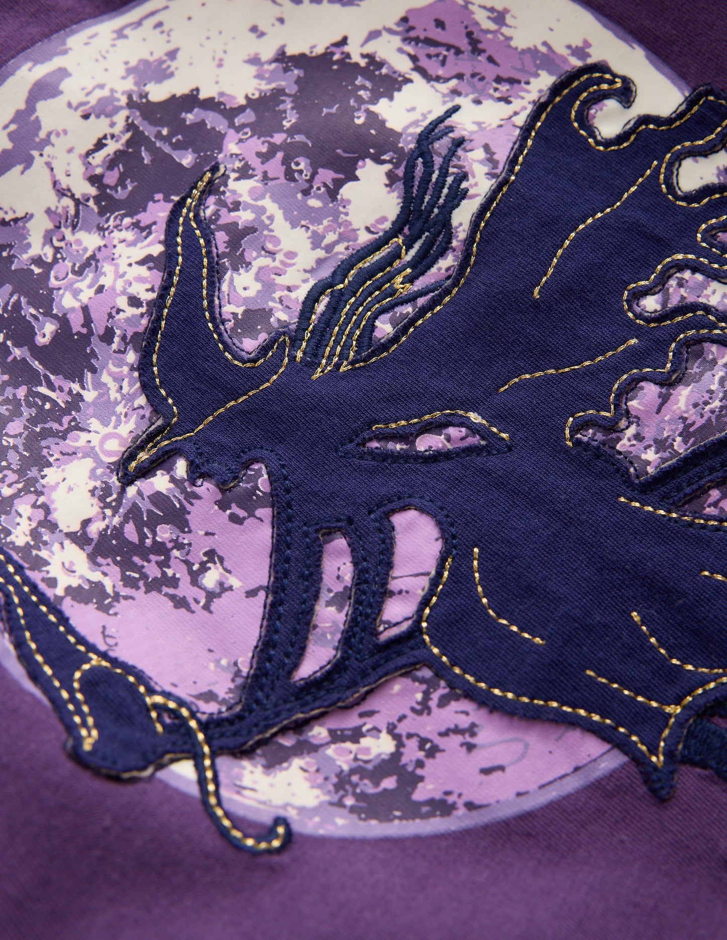 Puff Sleeve Appliqué T-shirt-Mystic Purple Witches