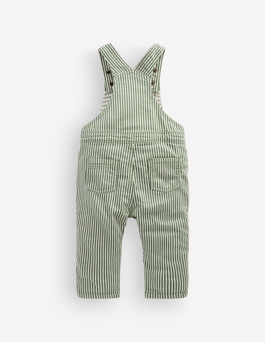 Woven Dungarees-Green Ticking Stripe