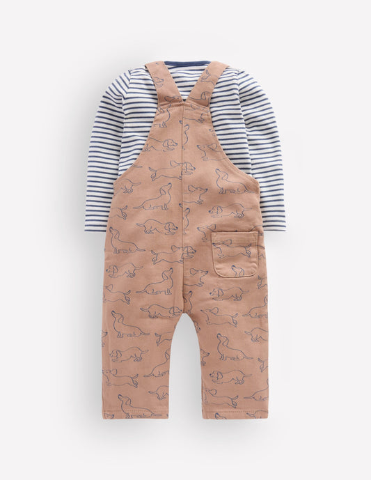 Long Sleeve Dungaree Set-Brown Puppy