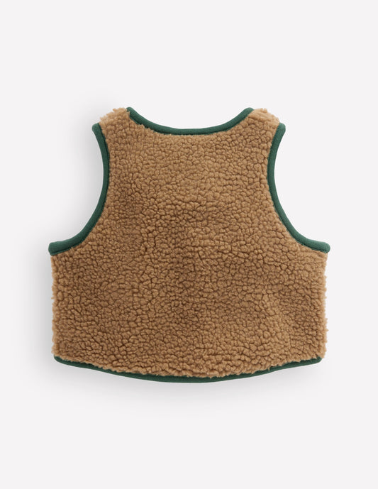 Plain Borg Gilet-Brown and Dark Green
