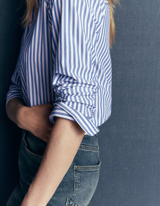 The New Sienna Cotton Shirt-Bright Blue, Ivory Stripe