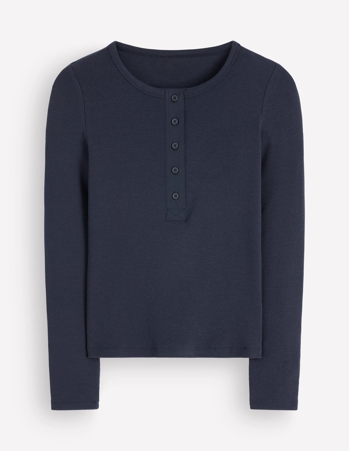 Ribbed Long Sleeve Henley-Navy