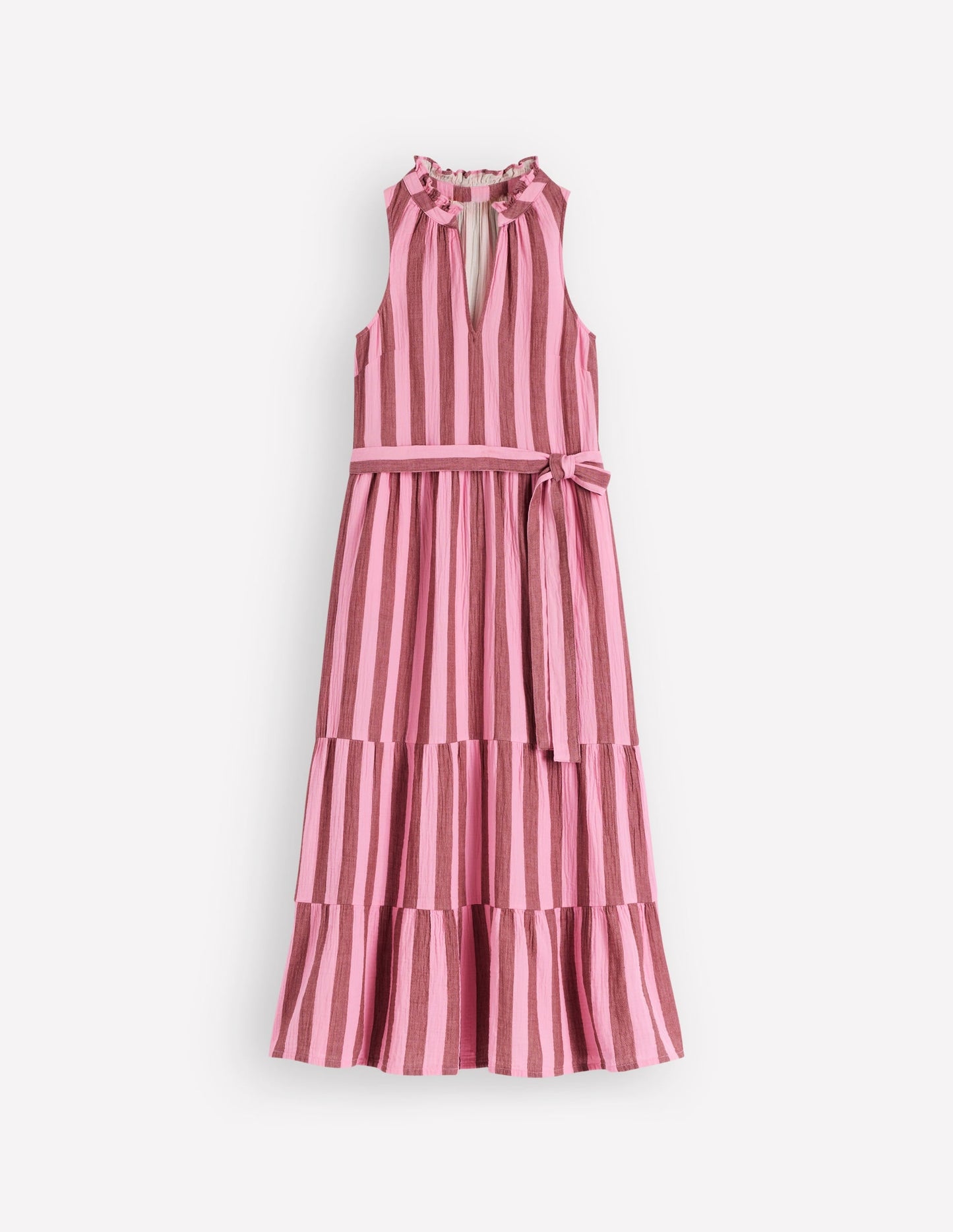 Viv Double Cloth Maxi Dress-Brown Pink Stripe