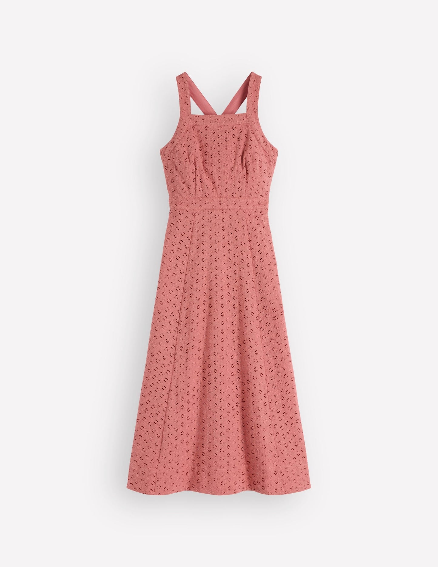 Cross Back Broderie Midi Dress-Vintage Rose Broderie