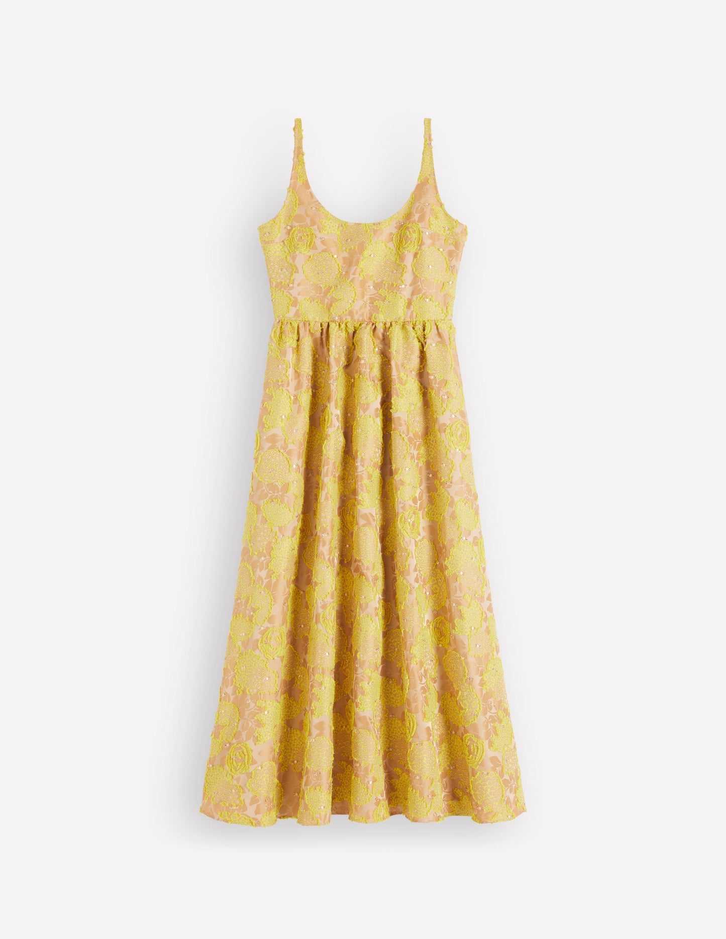 Scoop Neck Fit and Flare Dress-Yellow Jacquard