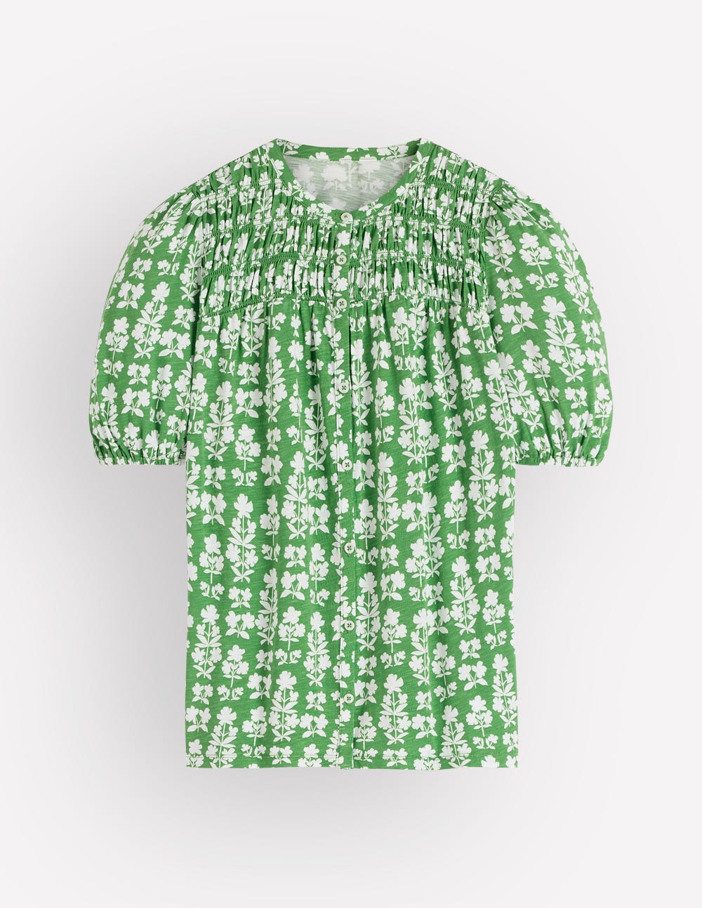 Mya Short Sleeve Smocked Shirt-Mint Green, Blossom grove