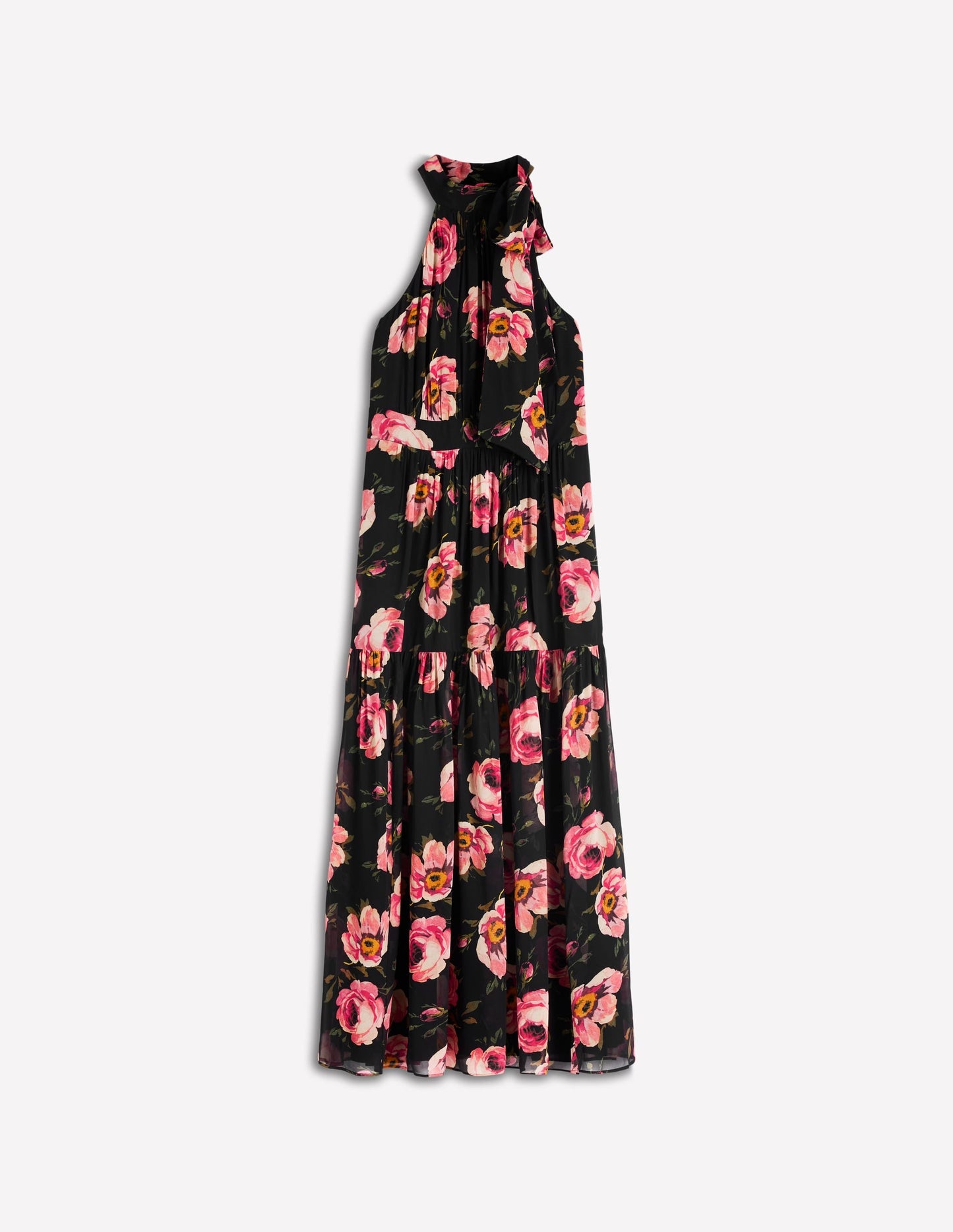 Roisin Tie Neck Maxi Dress-Black Whimsical Roses