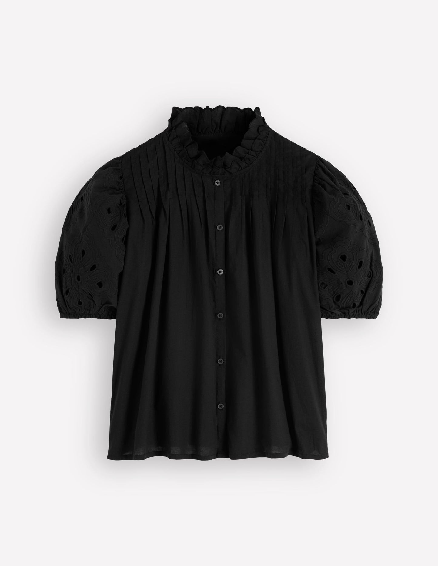 Cutwork Puff Sleeve Top-Black
