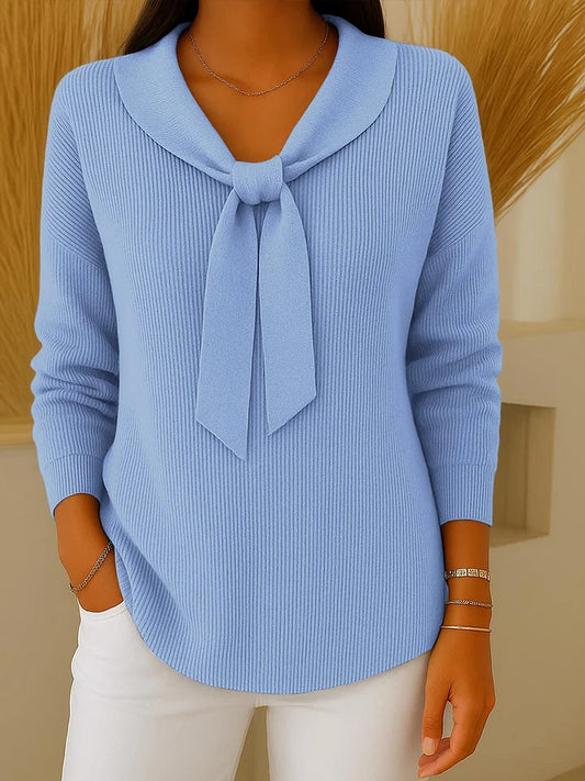 Damen Pullover unifarben mit Bindebändern und langen Ärmeln