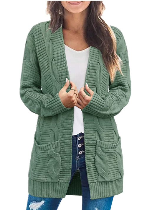 Damen Langarm Zopfstrick Cardigan Pullover