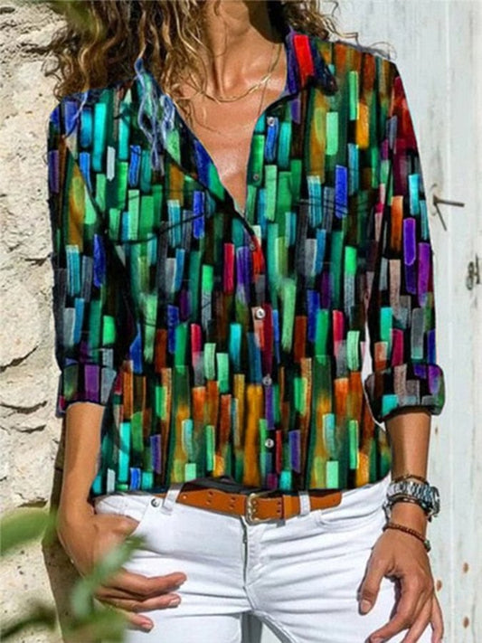 Damen Vintage Bunt Gestreiftes Hemd