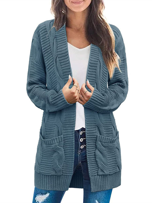 Damen Langarm Zopfstrick Cardigan Pullover