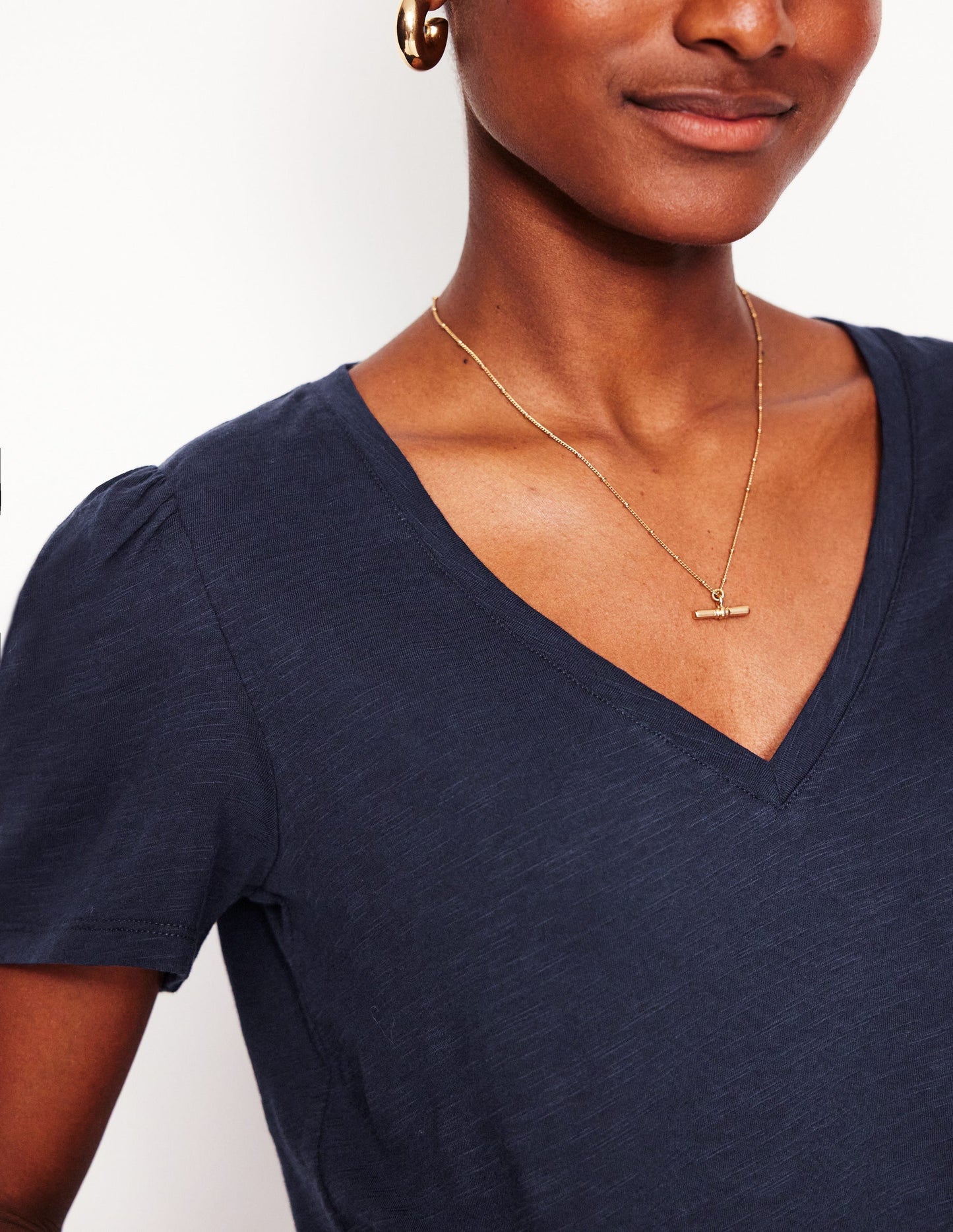 Sophie V-neck Slub T-shirt-Navy