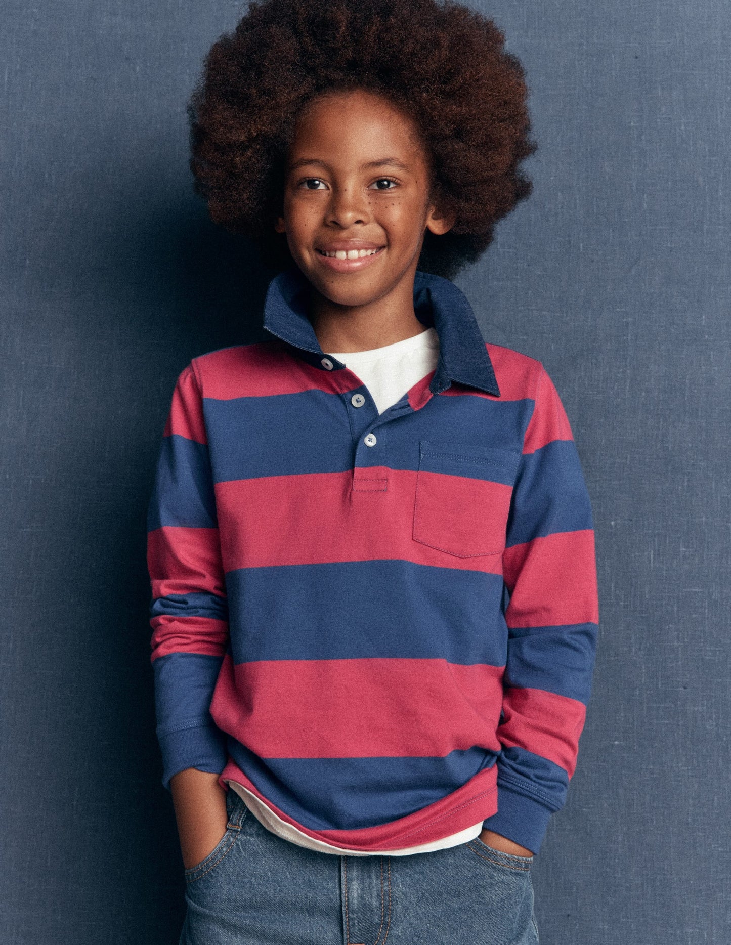 Long Sleeve Smart Polo Shirt-Winter Blush / Denim Blue