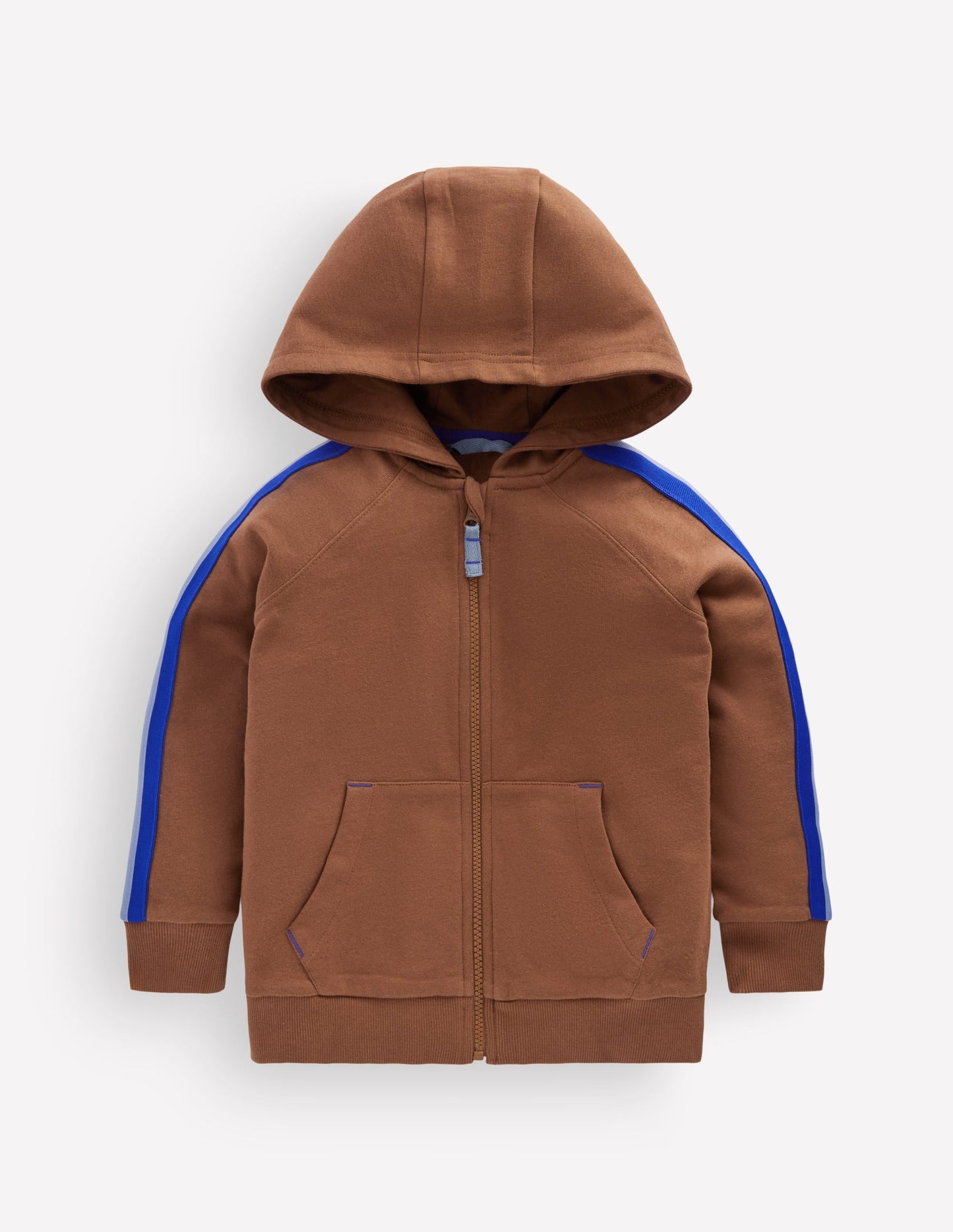 Tape Detail Zip-through Hoodie-Brown