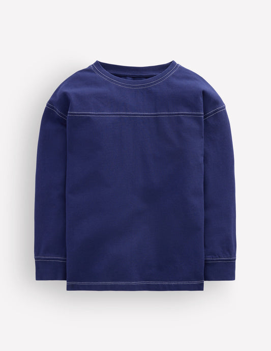Relaxed Seam Detail T-shirt-Starboard Blue