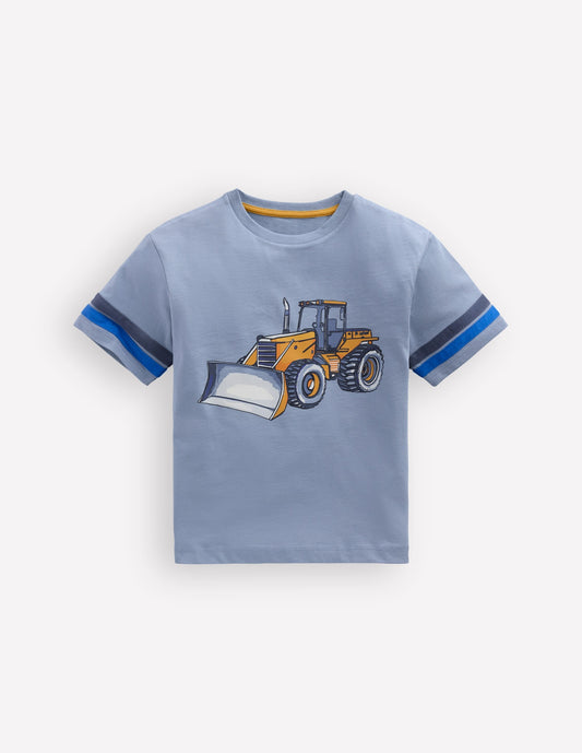 Colour Block Printed T-shirt-French Blue Tractor
