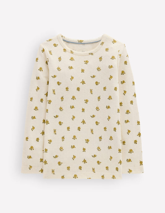 Long Sleeve Pointelle Top-Yellow Ditsy Floral