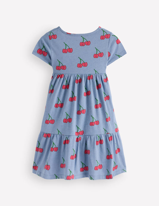 Ariel Twirly Jersey Dress-Blue Cherries