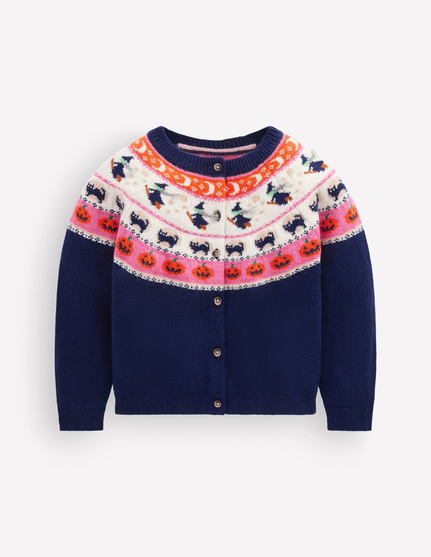 Edie Fair Isle Cardigan-College Navy Halloween