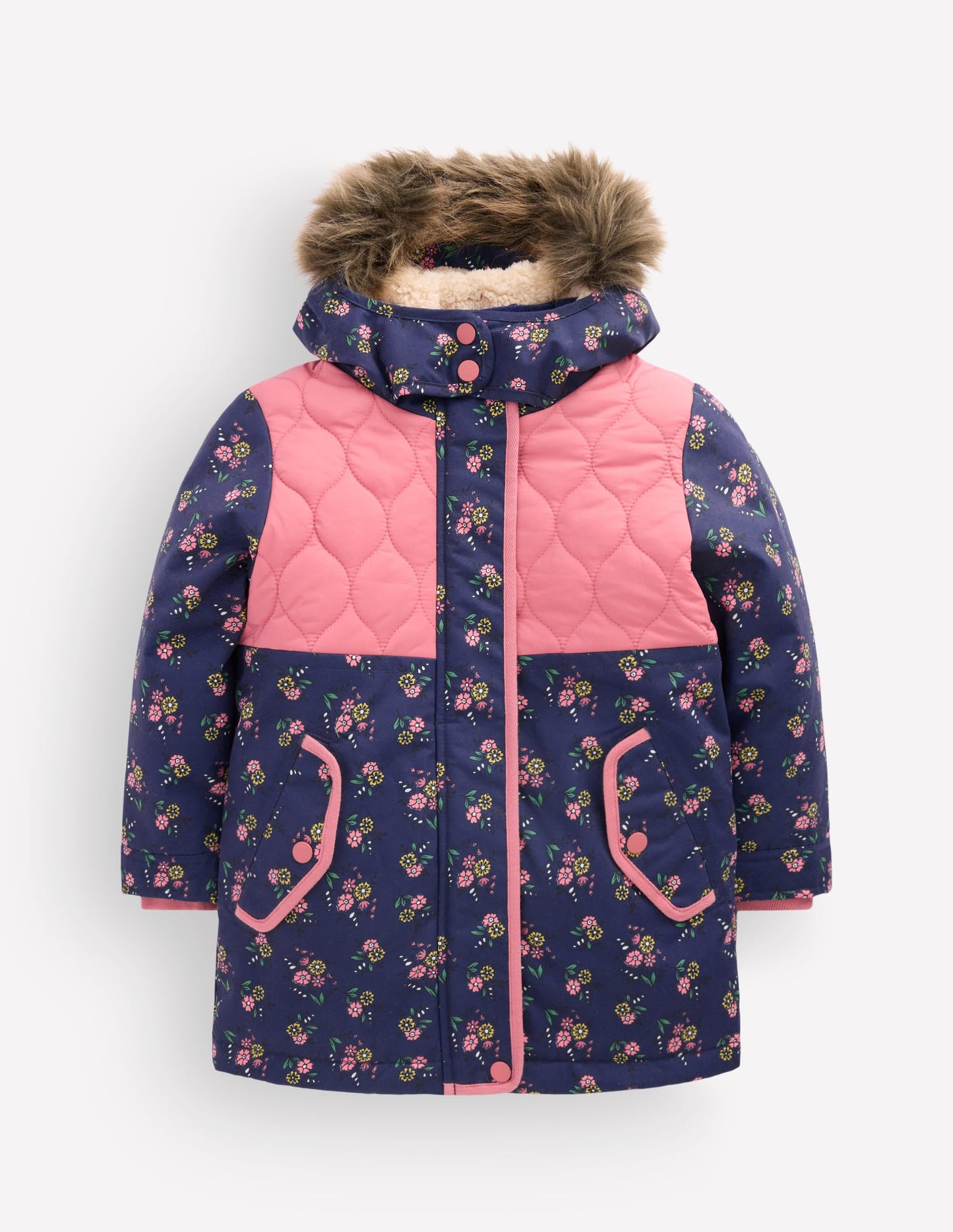 Joni Quilted Parka Coat-Navy Floral