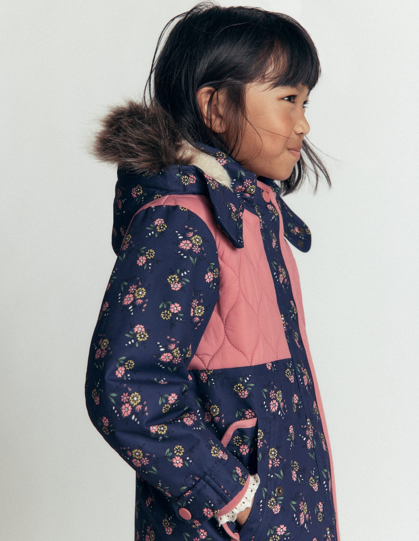 Joni Quilted Parka Coat-Navy Floral