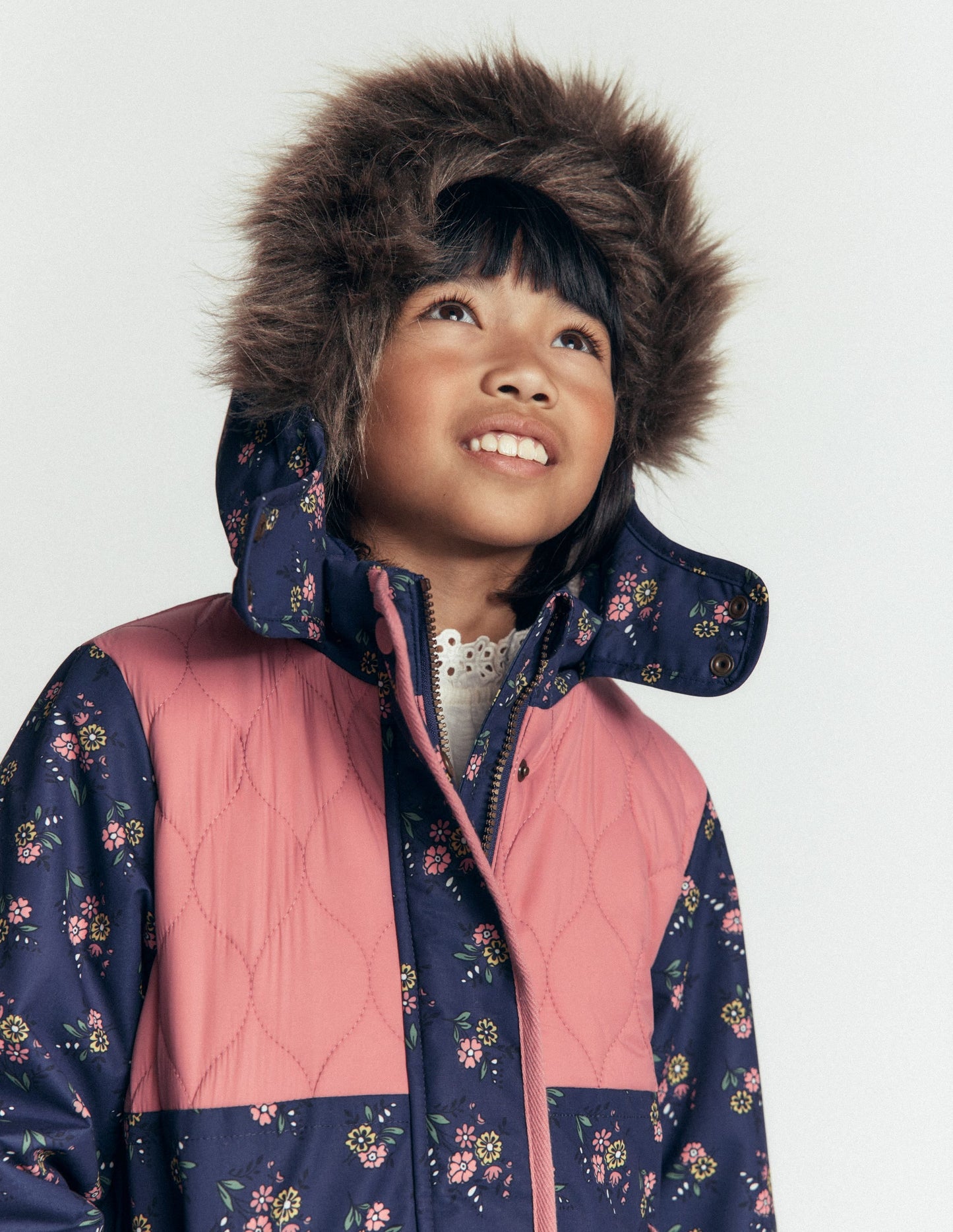 Joni Quilted Parka Coat-Navy Floral