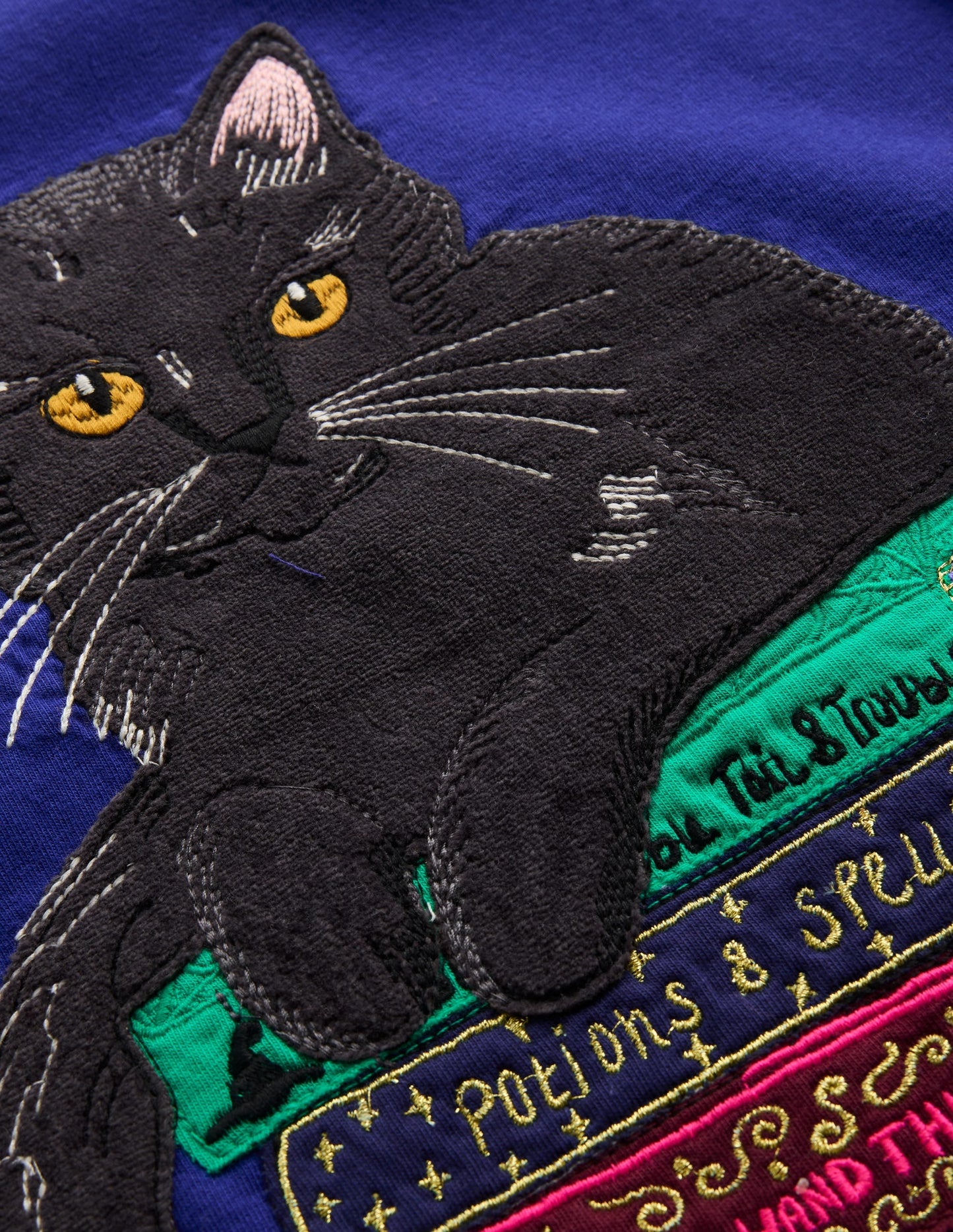 Puff Sleeve Appliqué  T-shirt-Bright Blue Cat