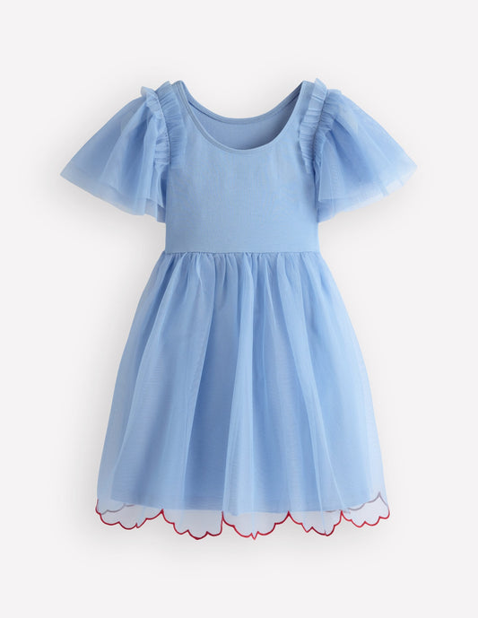 Short Sleeve Logo Tulle Dress-Blue Hearts