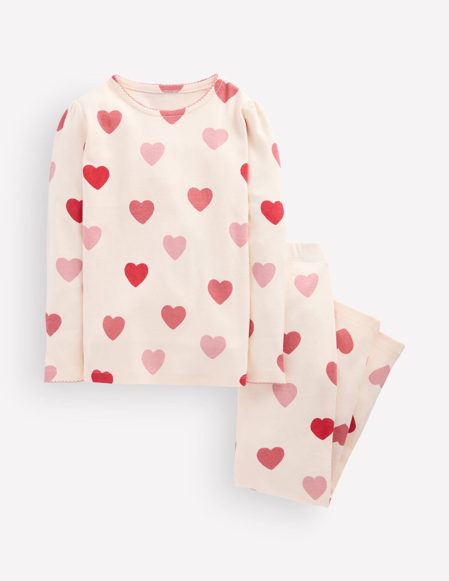 Snug Long John Pyjamas-Soft Ivory Hearts