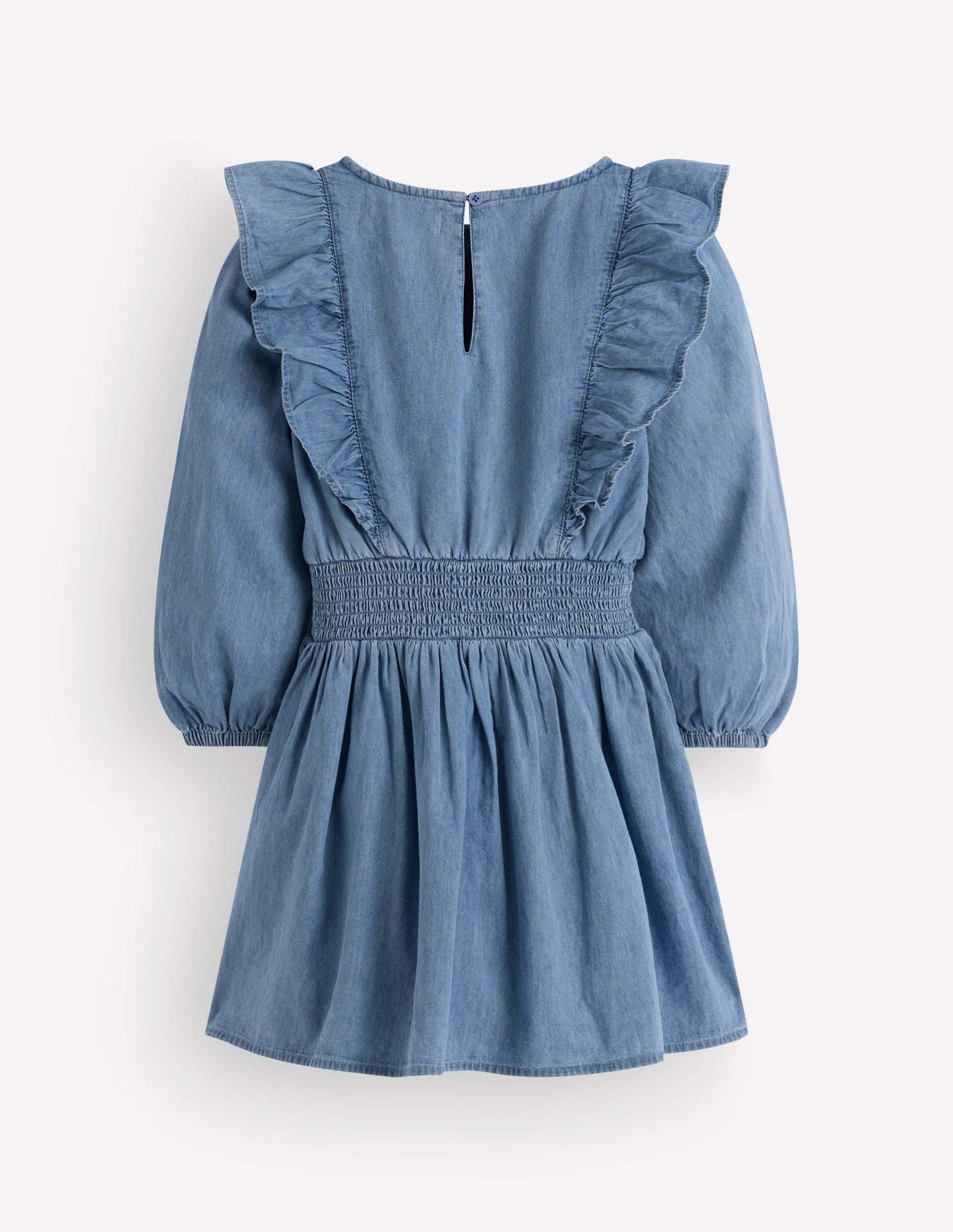 Shirred Drop Waist Dress-Light Denim