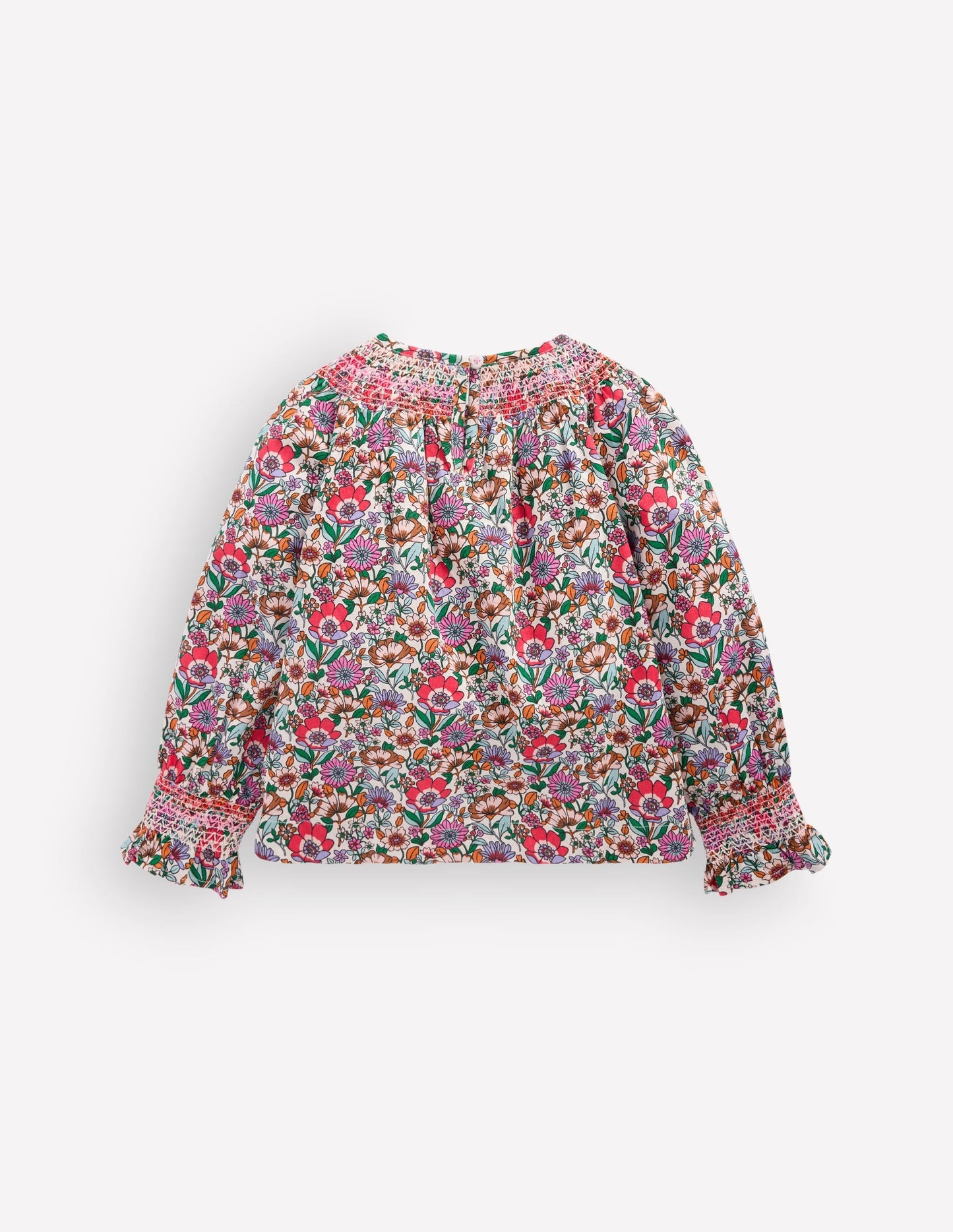 Smocked Printed Blouse-Soft Cream Floral Field