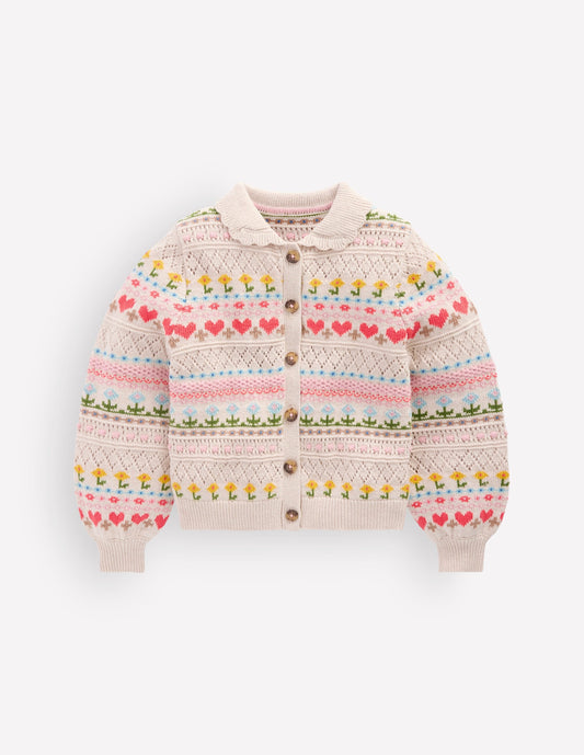 Collared Cardigan-Oatmeal Marl Flowers