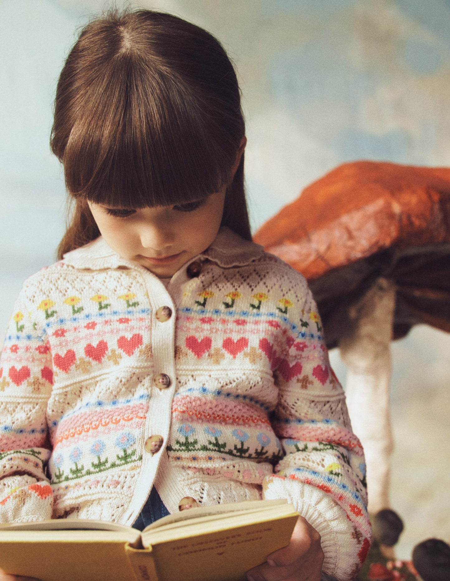 Collared Cardigan-Oatmeal Marl Flowers