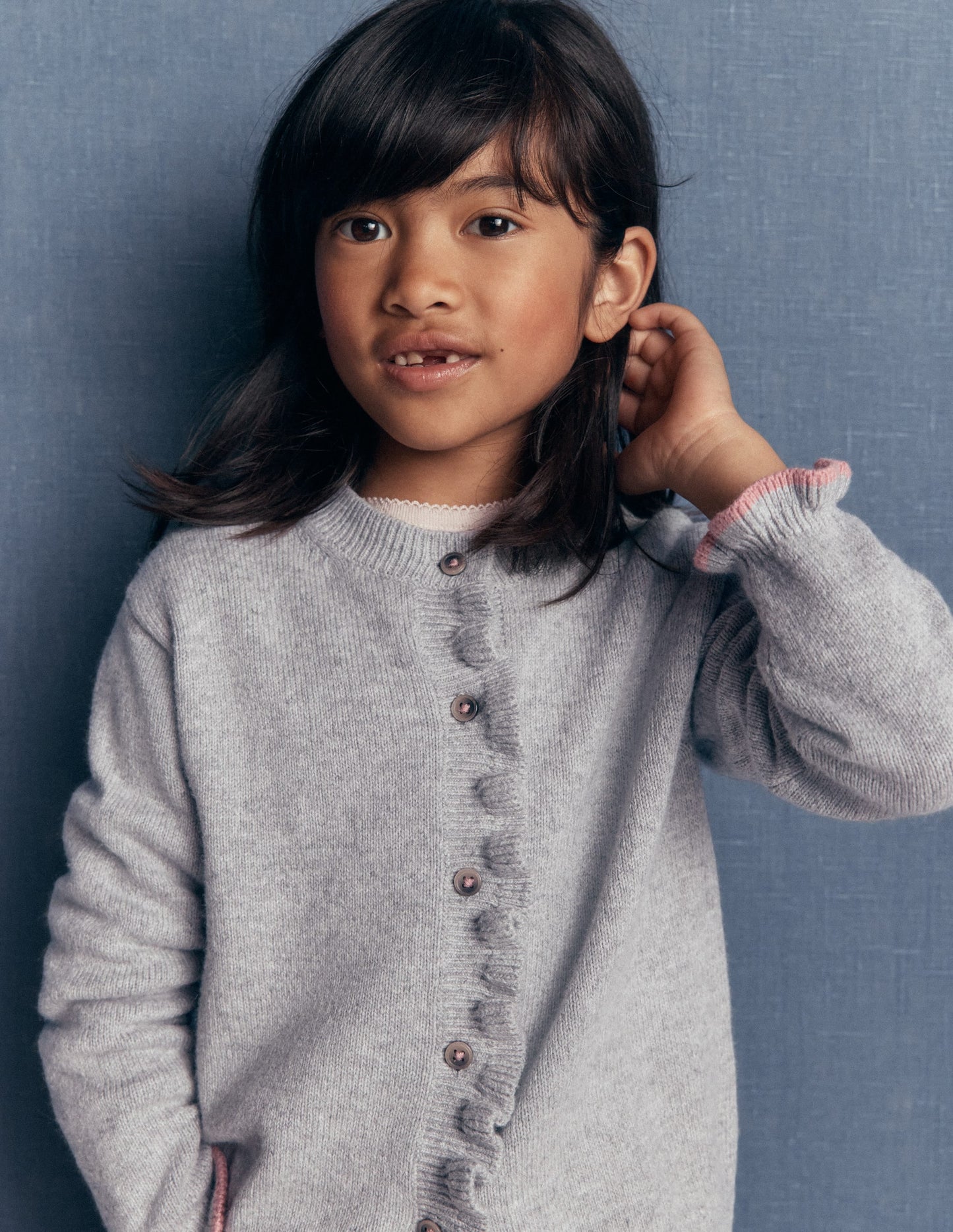 Everyday Frilled Cardigan-Grey Marl