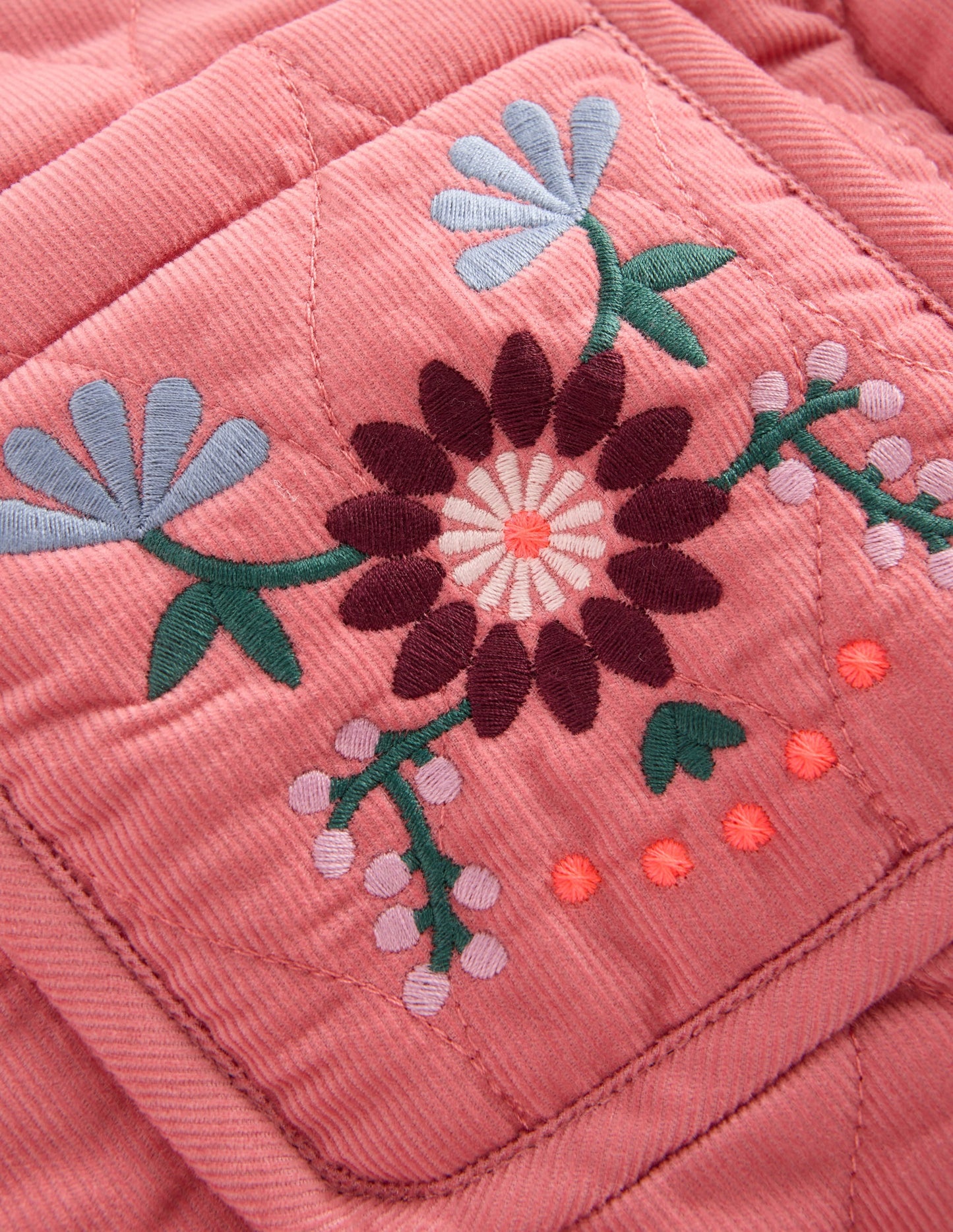 Quilted Cord Jacket-Heather Rose Floral Embroidery