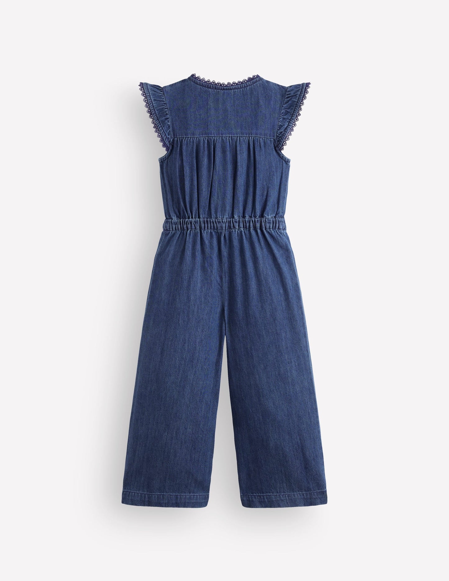 Flutter Sleeve Denim Jumpsuit-Mid Vintage