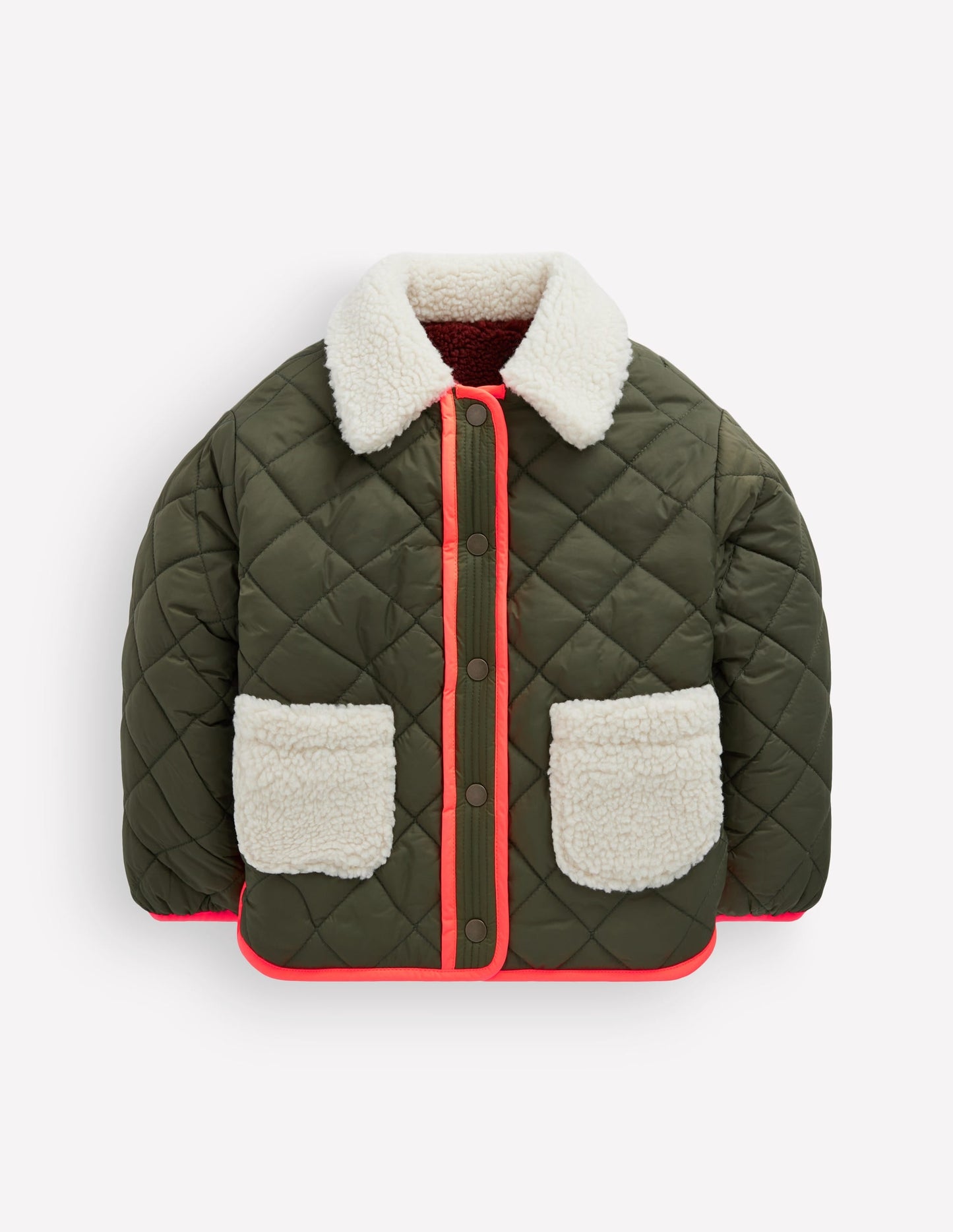 Reversible Borg Quilted Jacket-Falcon Green