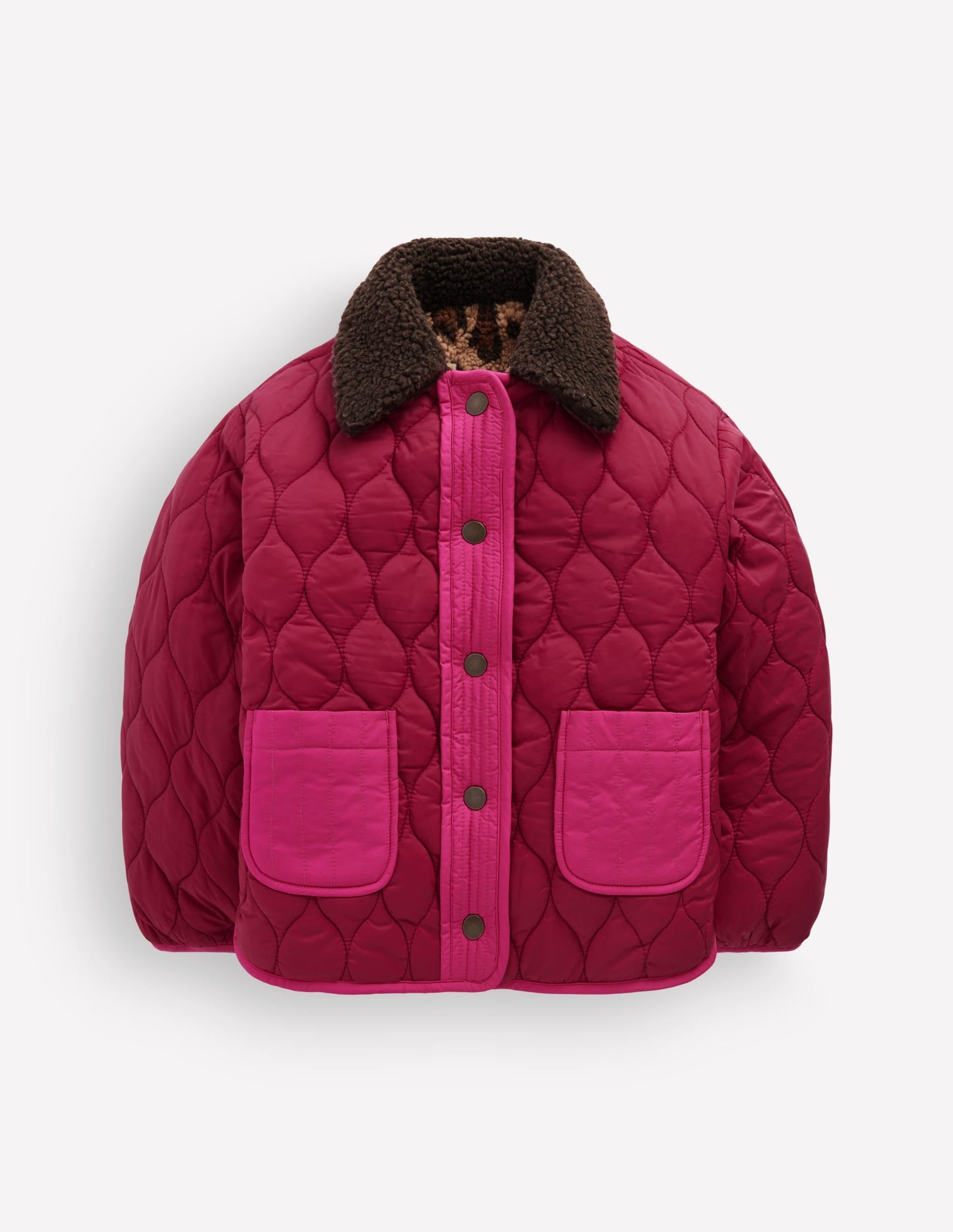 Reversible Borg Quilted Jacket-Leopard Multi