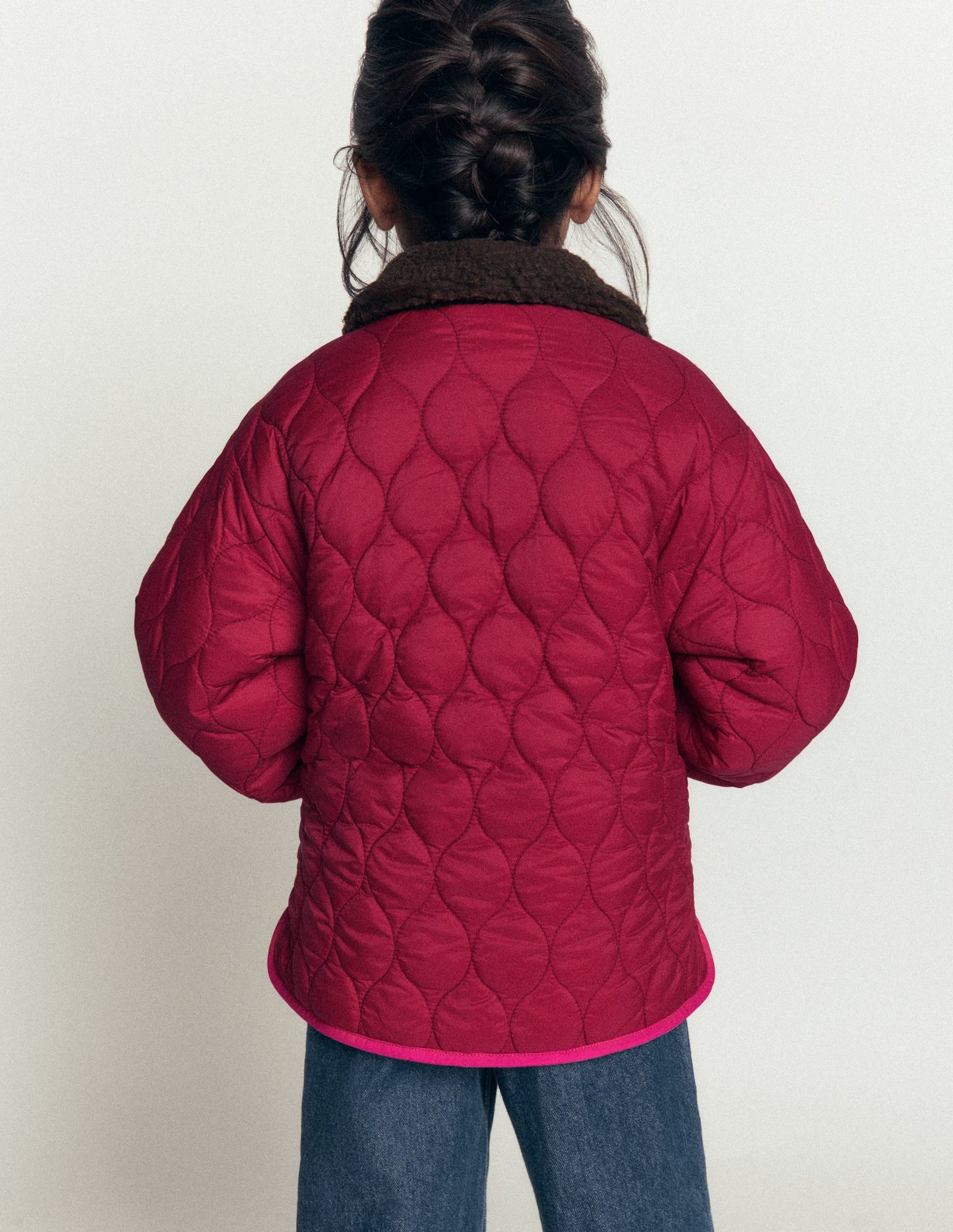 Reversible Borg Quilted Jacket-Leopard Multi