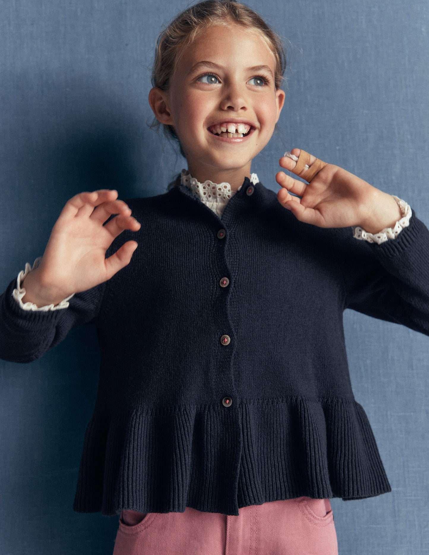 Pretty Peplum Cardigan-Navy
