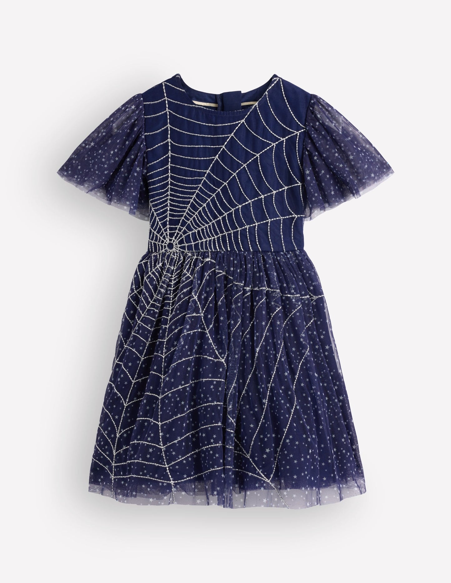 Appliqué Tulle Dress-College Navy Spiders Web