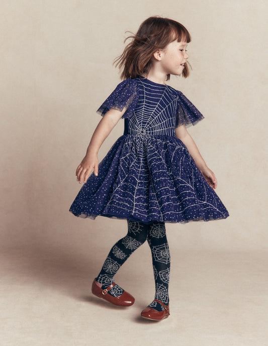 Appliqué Tulle Dress-College Navy Spiders Web