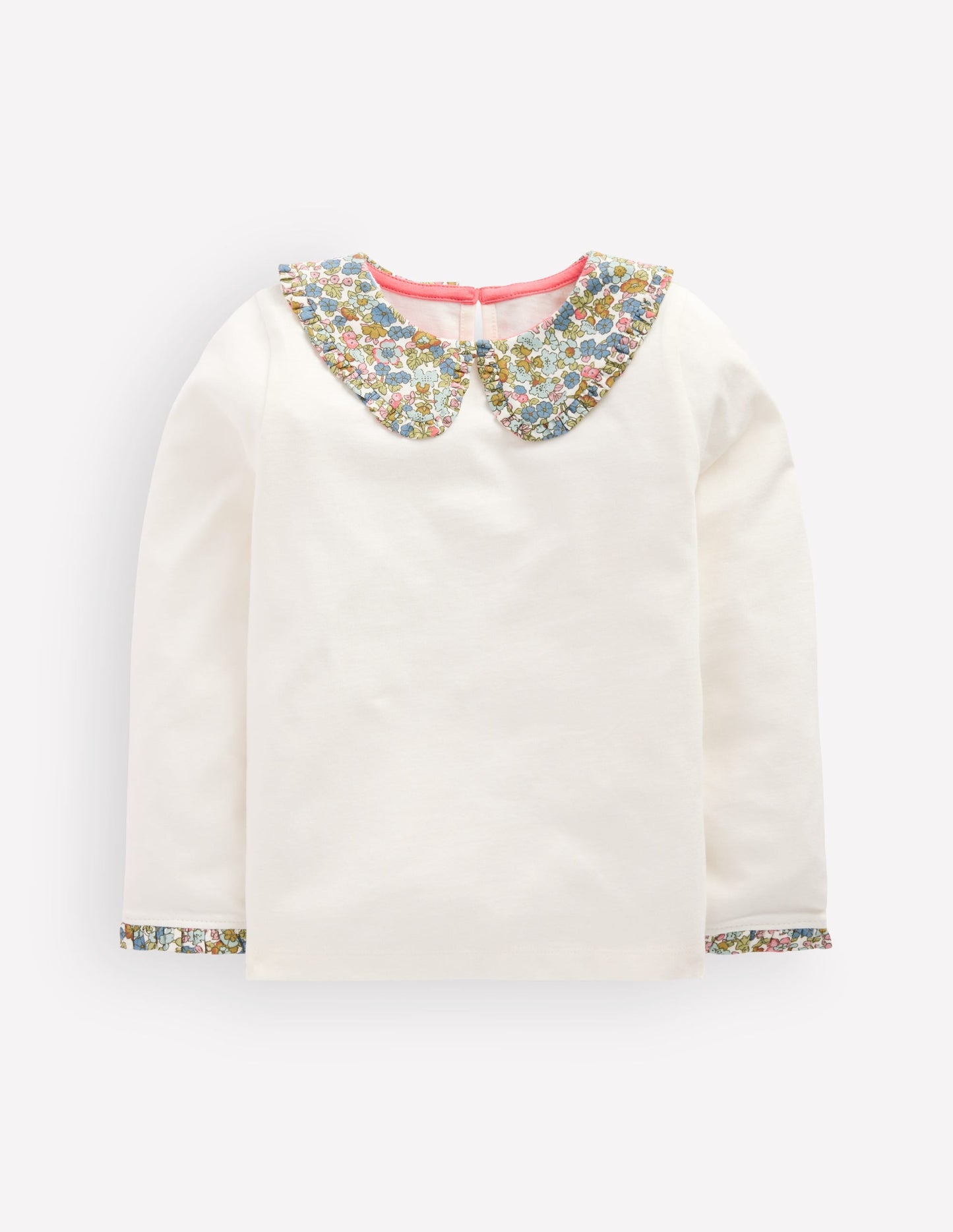 Collared Breton Jersey Top-Ivory and Blue Floral