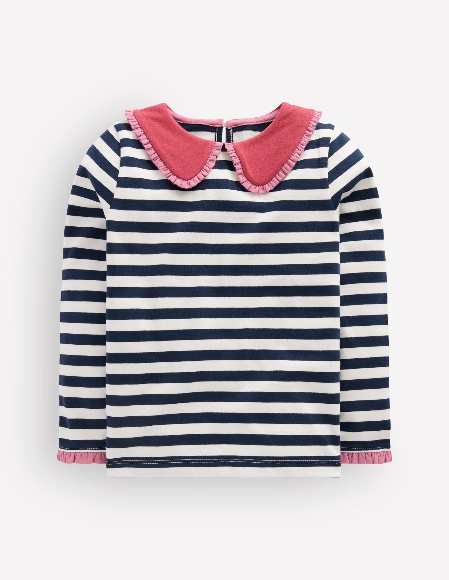 Collared Breton Jersey Top-Ivory and Navy Stripe
