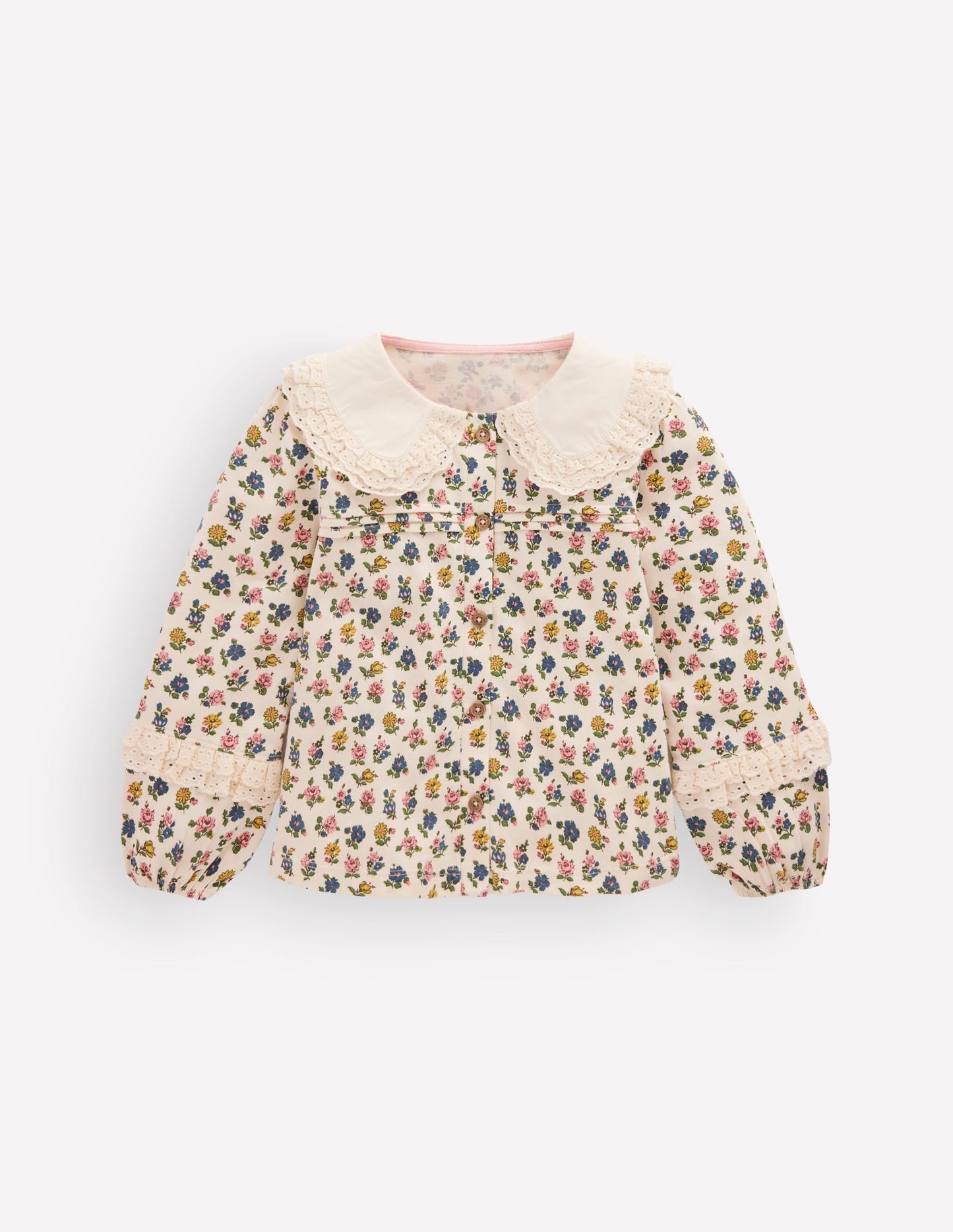 Broderie Collar Jersey Top-Vanilla White Floral